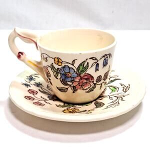 Vintage Vernon Kilns Cup and Saucer May Flower Demitasse Small Decorative